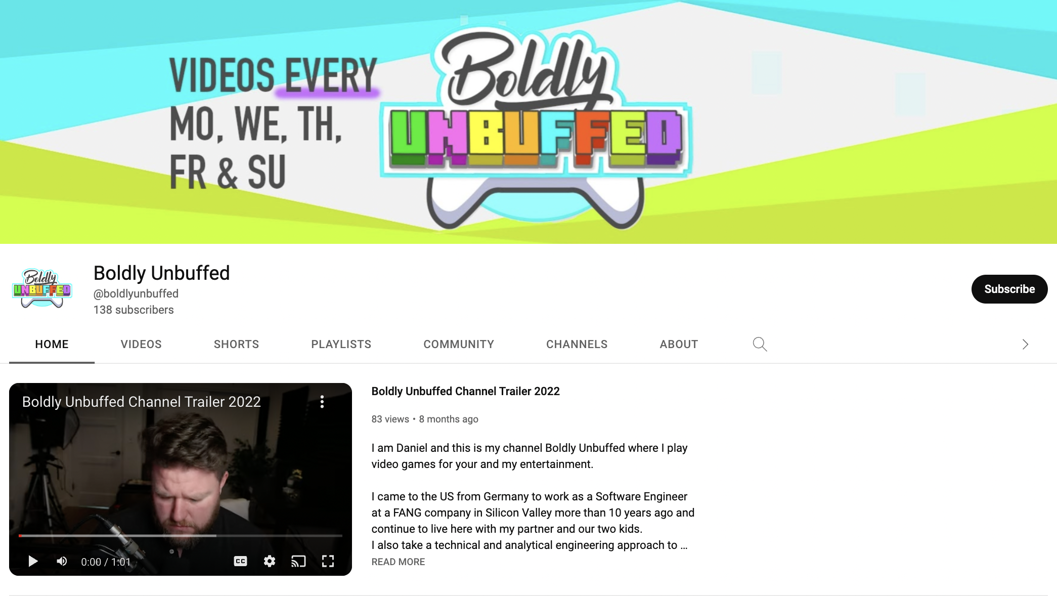 My YouTube channel Boldly Unbuffed /posts/how-i-started-my-youtube-channel-boldly-unbuffed/images/boldly-unbuffed-channel.png